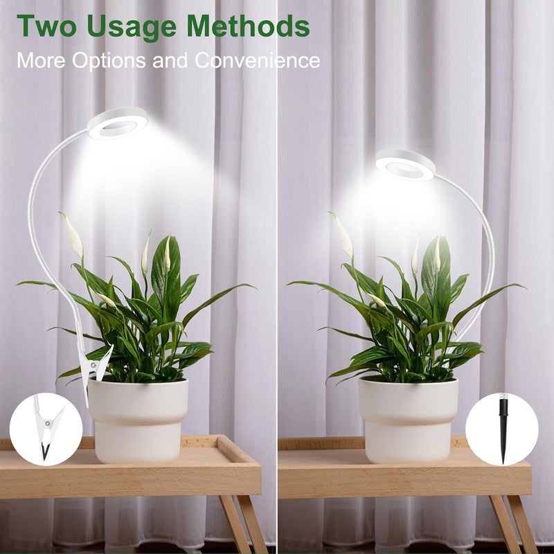 wolezek 2 in 1 Grow Lights for Indoor Plants, 3 Colors Plant Lights for Indoor Growing with 360° Gooseneck, 48 LEDs Full Spectrum Plant Grow Lights Indoor, 6/12/16H Timer, 5 Brightness, White 2 Pack - Image 2